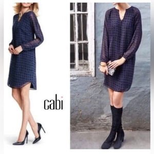 Cabi 3102 Womens Harlequin Tunic Shift Dress Diamond Print Blue Black XS